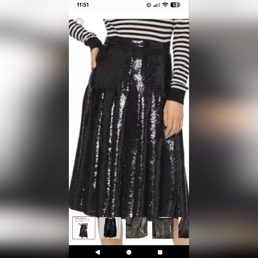 NEW Michael Kors Black Sequin Midi Skirt (Size 00)